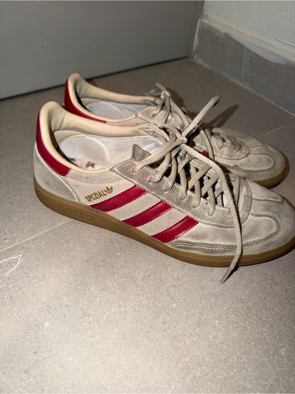 adidas Spezial Men's Beige with Red Stripe Sneakers
